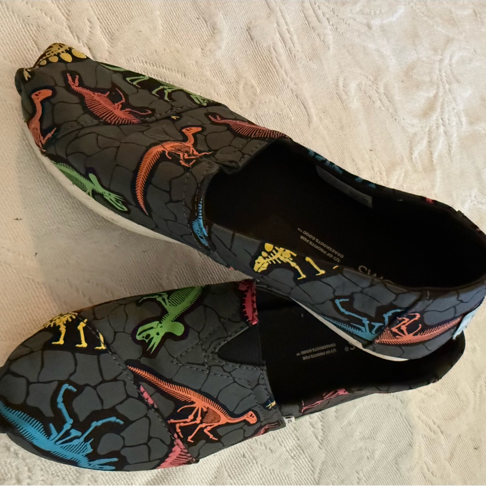 Women’s TOMS Dinosaur Print Shoes Size 6.5 Gray Multicolor